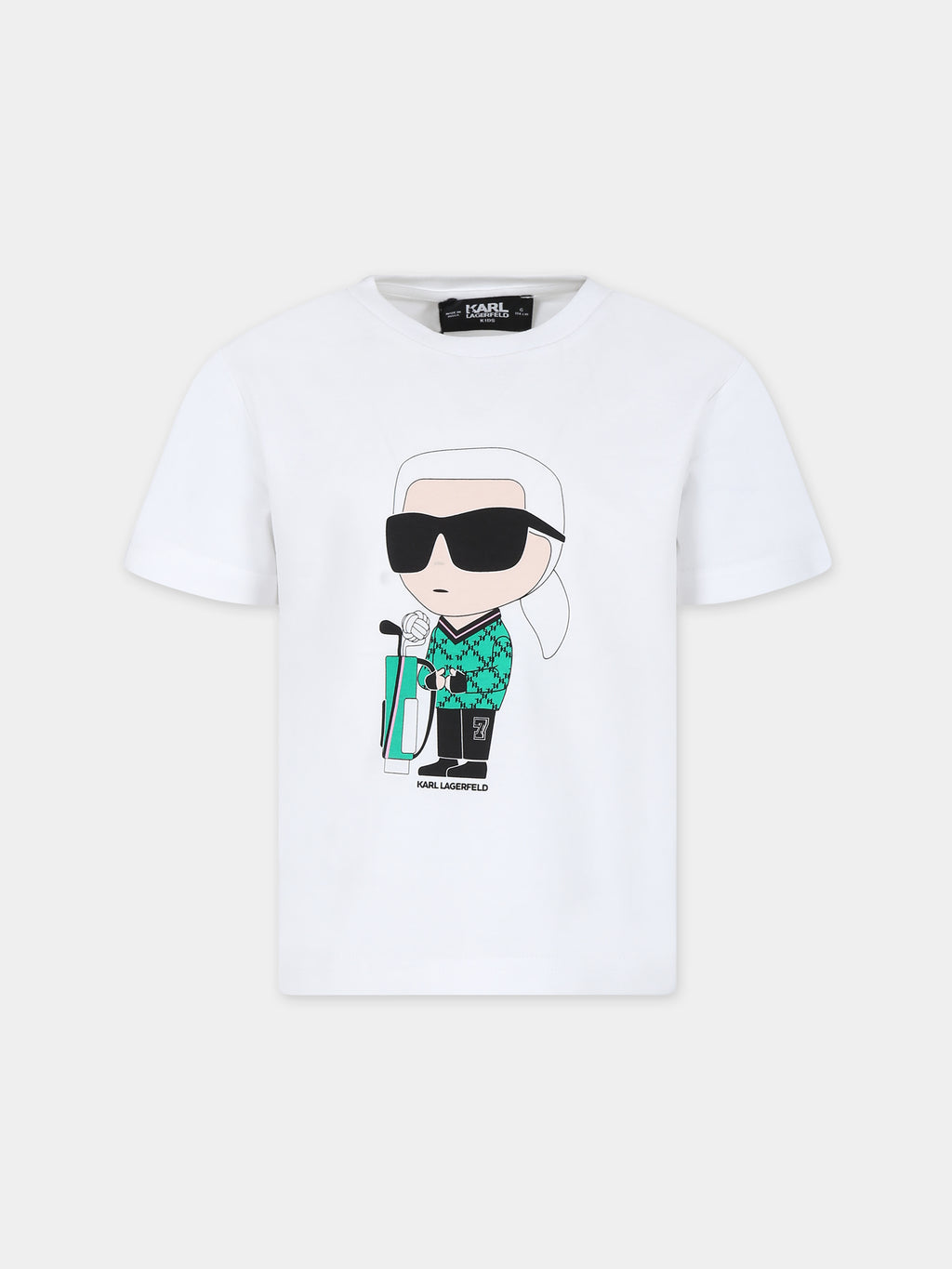 T-shirt blanc pour enfants avec imprimé Karl et sac de golf